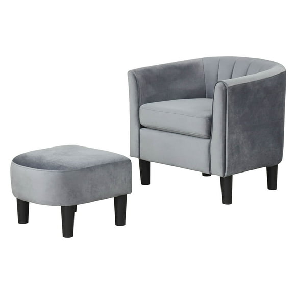 Costway Barrel Chair with Ottoman Footrest Curved Backrest Armrests Removable Seat Cushion Gray