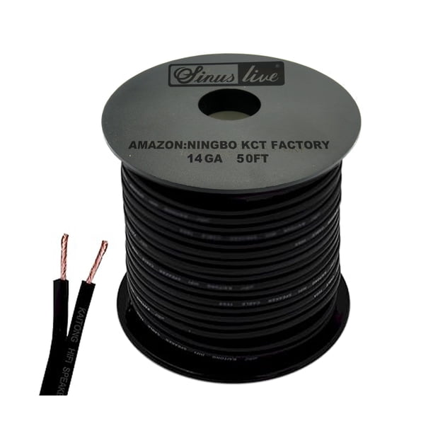 Cable de altavoz de calibre 14 AWG, cable de altavoz negro, 50 pies, 100 pies (50 pies)