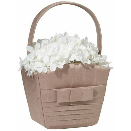Lillian Rose Taupe Pleated Silk Flower Girl Basket