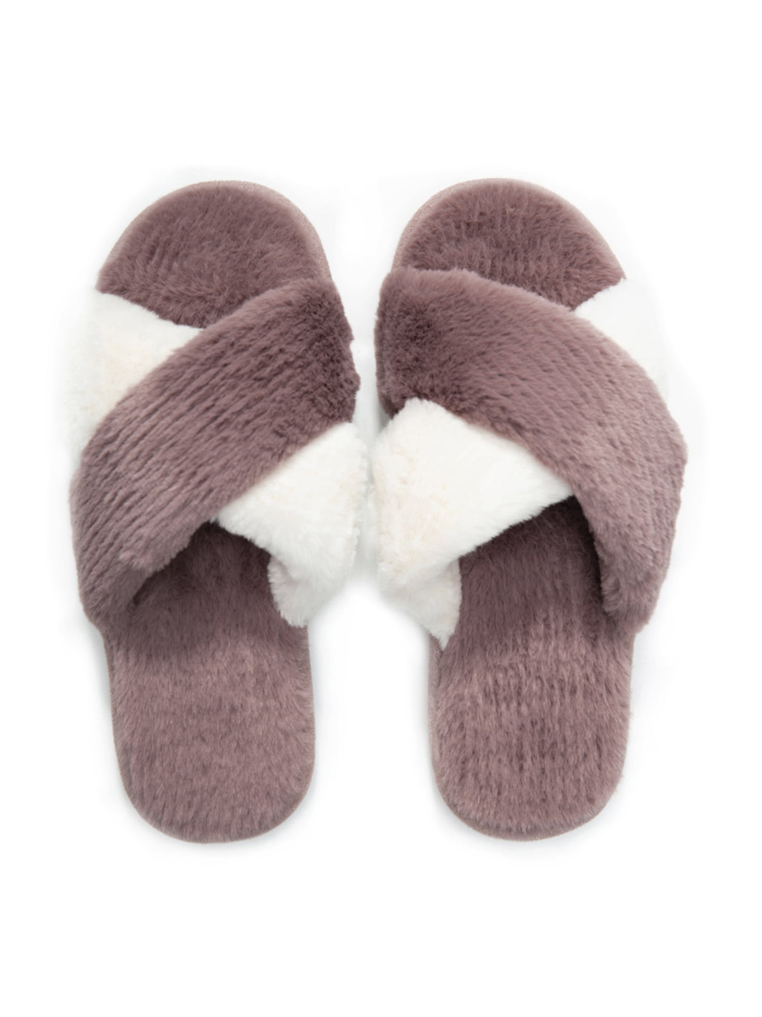 PESTOR Women's Fuzzy Slippers Open Toe Slide Slippers Faux Fur Fluffy Flats for Indoor/Outdoor/House/Bedroom
