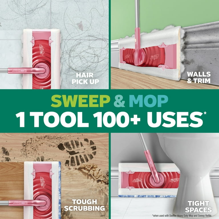 Swiffer Sweep and Mop 2-in-1 Dry + Wet Floor Mopping and Sweeping Kit (1 Sweeper, 5 Heavy Duty Dry Cloths, 3 Heavy Duty Wet Cloths)