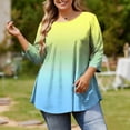thumbnail image 2 of XUNKUSGA Plus Size Womens Tops Summer Loose Gradient Tunic Tops 3/4 Sleeve Boat Neck T Shirts for Women Lightweight Casual Dressy Blouses for Women XL-5XL Blue, 2 of 6