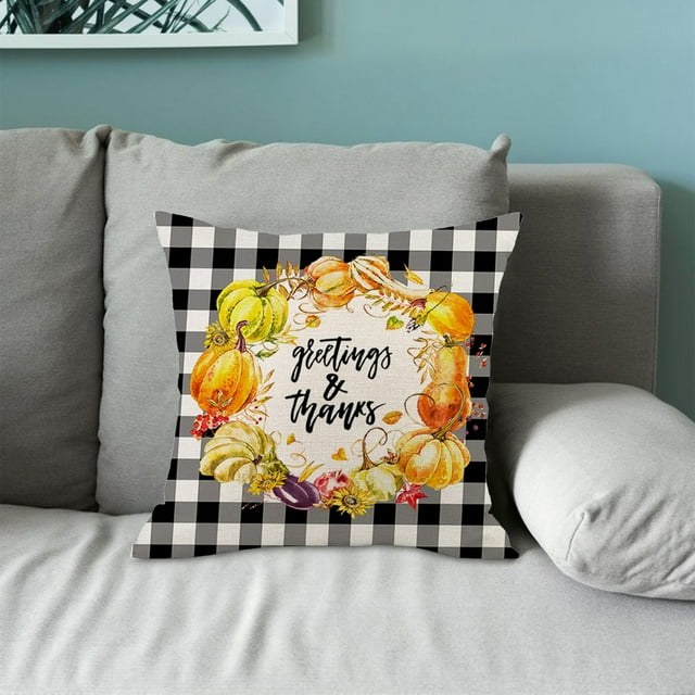 Birdeem Thanksgiving Linen Pillowcase with Plaid Printed Car Sofa Pillowcase, Bedside Backrest Pillowcase