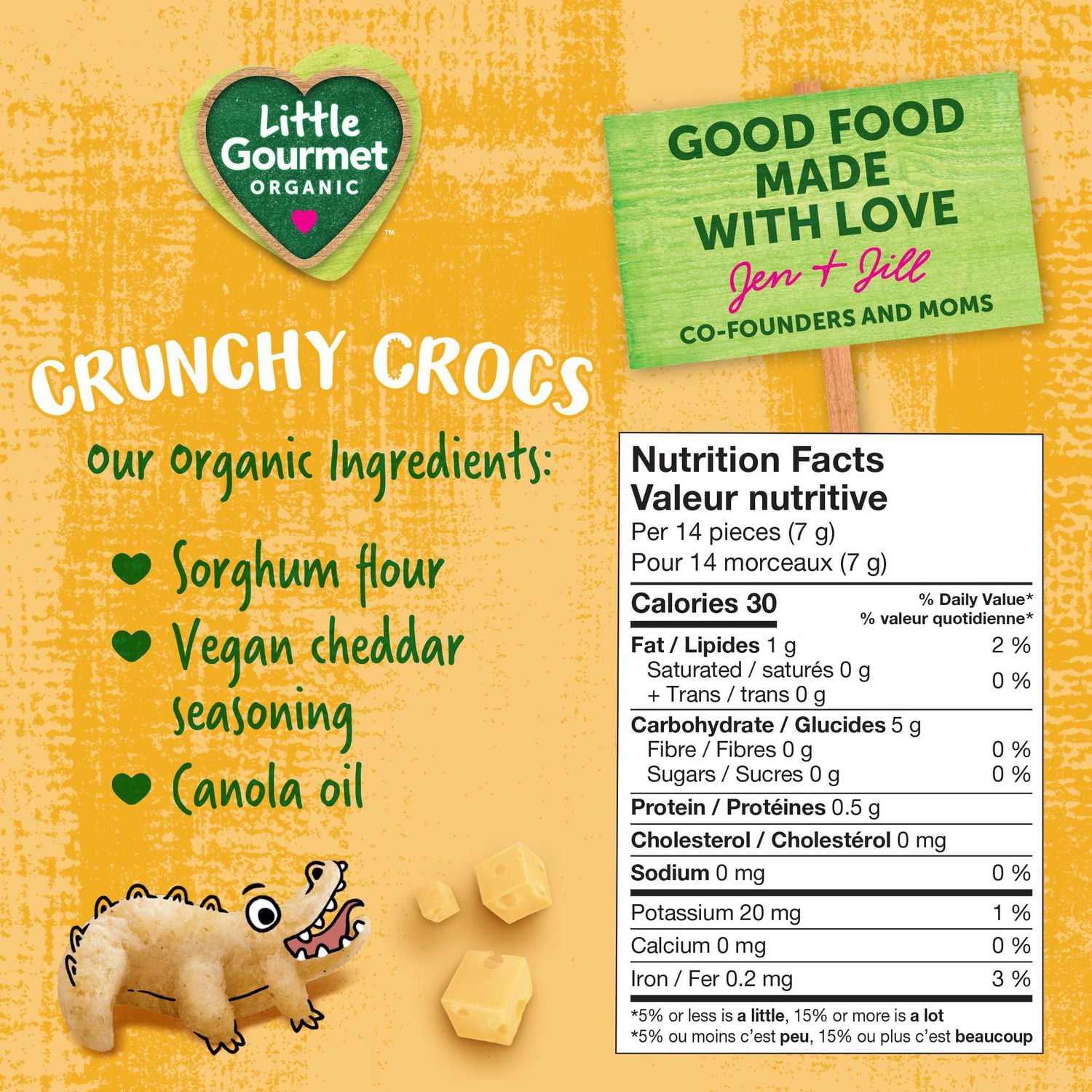 Little Gourmet Crunchy Crocs Plant-based Cheddar Organic Toddler Snack, Puffed wholegrain snacks