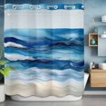 thumbnail image 2 of Ocean Waves No Hook Shower Curtain with Snap in Liner Gradient Blue White Marble Waves Waterproof Bathroom Shower Curtain with See Through Top Window for Bathtub 72" x 72", 2 of 9