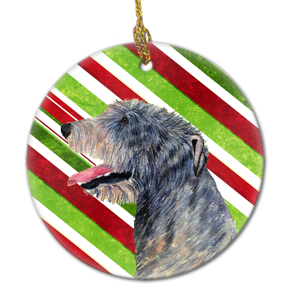 Irish Wolfhound Candy Cane Holiday Christmas Ceramic Ornament SS4575