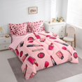 thumbnail image 2 of Castle Fairy Cartoon Lipstick Nail Polish Print Queen Bedding 7pcs,Cute Blush Makeup Brush Pattern Bedding Comforter Set Queen,Pink Black,Grey Reversible, 2 of 7