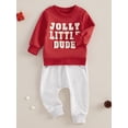 thumbnail image 4 of Baby Toddler Boy Christmas Outfit, 0 6 12 18 24 Months 2T 3T Letter Embroidery Pullover Sweatshirt Elastic Waist Pants 2 Piece Clothing Set for Winter Fall, 4 of 9