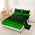thumbnail image 2 of jejeloiu Grid Geometric Design Full Size Sheets For Kids,Green Neon Striped Check Bed Sheets For Boy,4pcs, 2 of 6