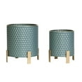 thumbnail image 2 of 2-Piece Honeycomb Metal Planter Pot With 4-Leg Gold Metal Base - Blue-Green - 12"H x 11"W / 10"H x 9"W, 2 of 4