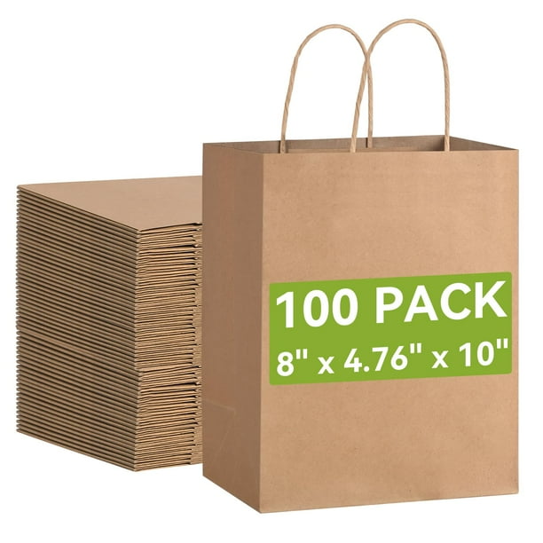 Bolsas de regalo Brothersbox, papel kraft marrón, 100 unidades, 20 x 12 x 25 cm
