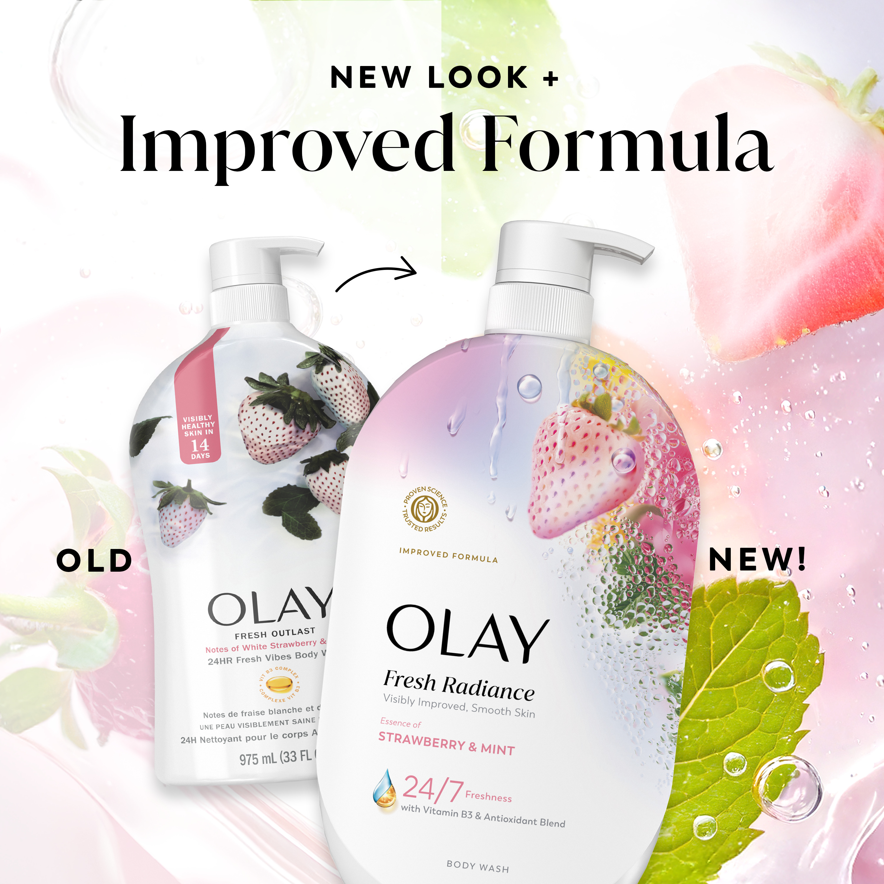 Olay Fresh Radiance Body Wash, Strawberry & Mint, 35 fl oz photo 2