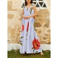 thumbnail image 5 of Musuos Women Flowy Loose Long Dress Floral Plaid Print Lacing Strap Cut-out Square Neck Summer Casual Dresses, 5 of 7