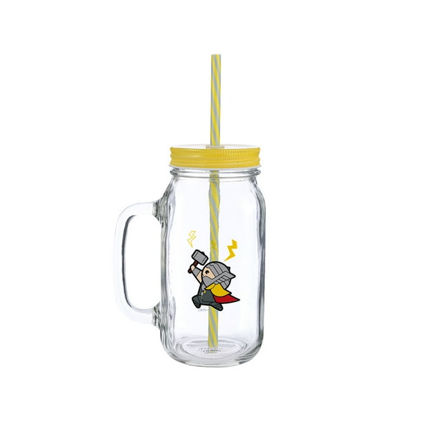  MINISO  Marvel  Mason Jar Mug  with Aluminum Lid and Straw 