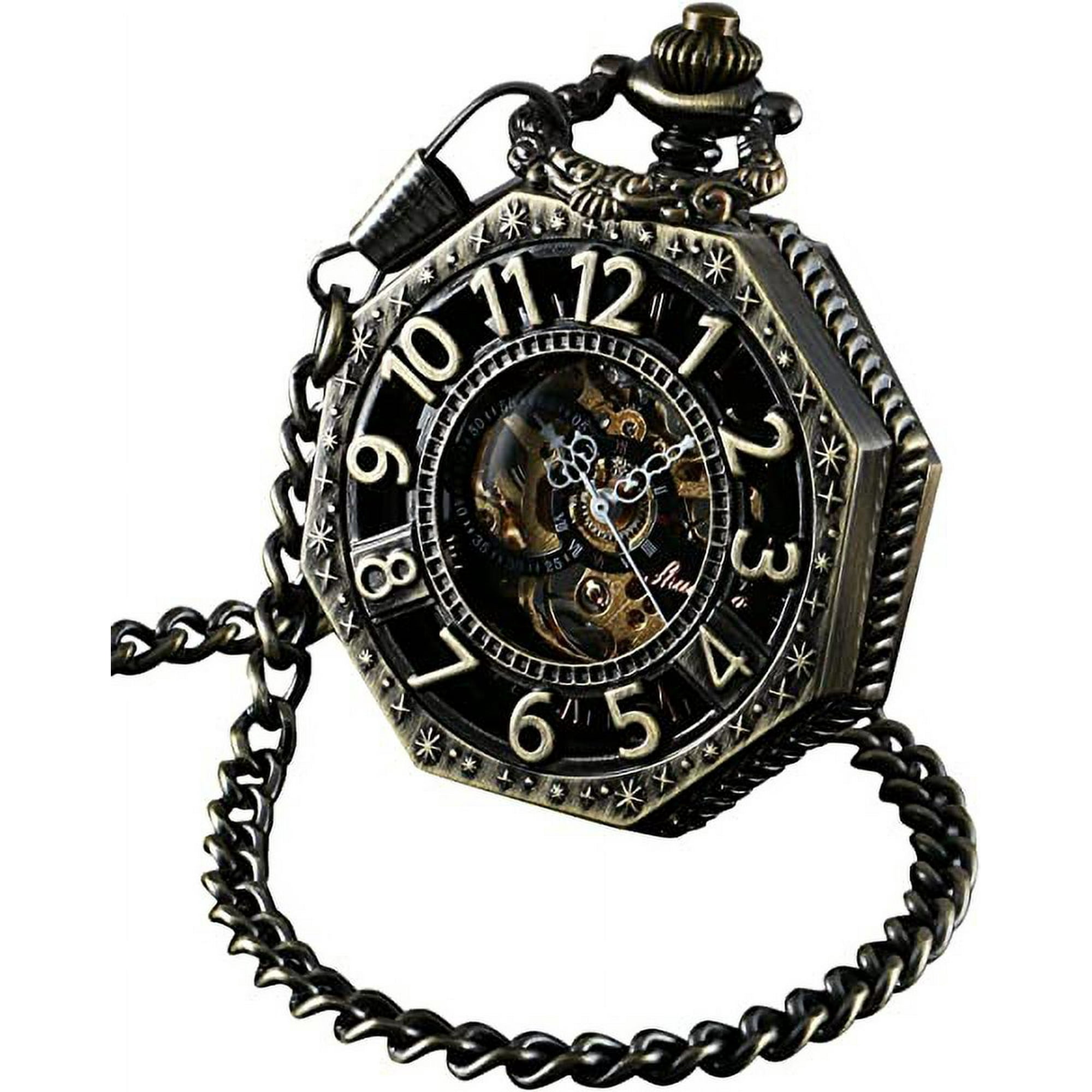 Men s Pocket Watch with Chain Hand Winding Vintage Pocket Watch Classic Mechanical Movement Pocketwatch 1920s Railroad Steampunk Costume Accessory Walmart