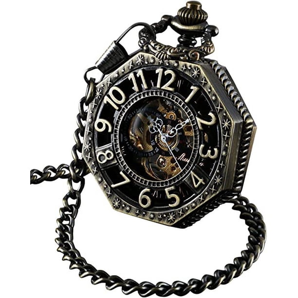 Reloj de Bolsillo con Cadena para Hombre - Reloj de Bolsillo Vintage de Cuerda Manual - Reloj de Bolsillo con Movimiento mecánico clásico - Accesorio de Vestuario Steampunk ferroviario de los años 20