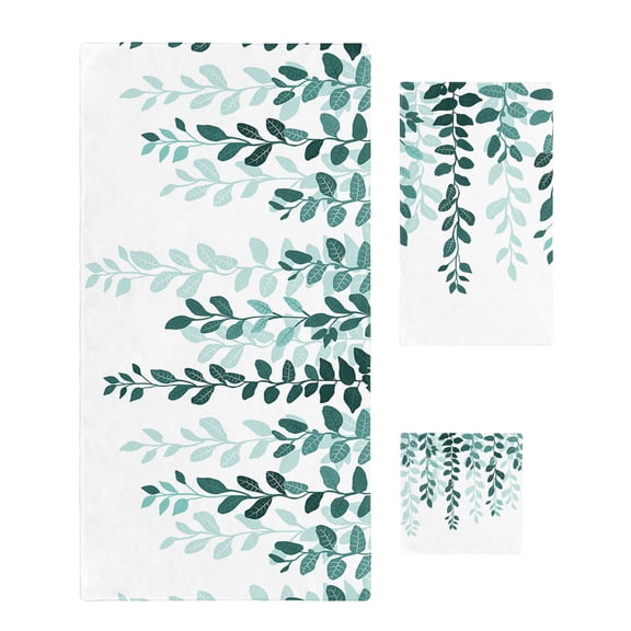 Teal Ombre Botanical Bath Towels for Bathroom Set,Luxury Microfiber Towels Gifts for Women,Quick Dry Beach Kitchen Hand Hair Face Towel and Dish Washcloth,Watercolor Pastoral Leaf Yoga Towels Set