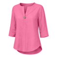 thumbnail image 4 of Blouses for Women Button Front Linen Style Loose Fit Three Season Daily Casual Short Sleeve Top Womens Tops, 4 of 6