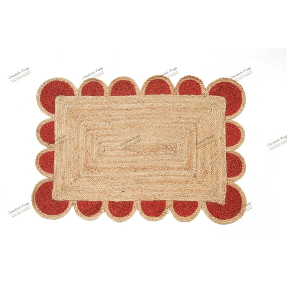 Hand Braided Natural Jute Rug Beige and Red Area Rug Rectangle Rug