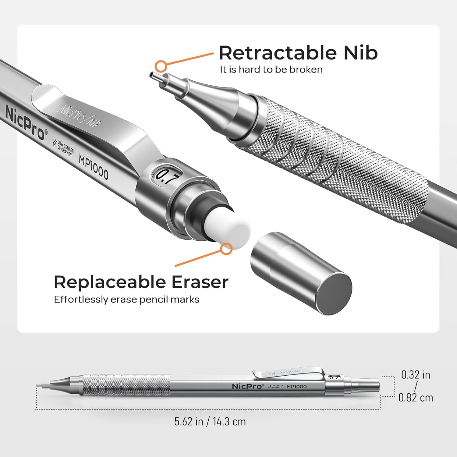 Nicpro 5Pcs Metal Mechanical Pencil Set in Leather Case, 0.3, 0.5, 0.7, 0.9mm & 2mm Lead Pencil Holders, 9 Tube (4B 2B HB 2H) Lead Refills(Black & Colors), Erasers
