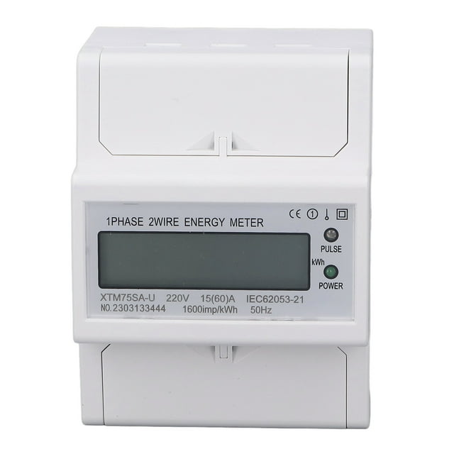 Medidor de energía de riel DIN, voltímetro amperímetro monofásico, 4 pines, LCD, digital, 35 mm, CC 220 V, 15 (60) A