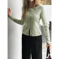 thumbnail image 4 of Women'S Vacation Button Cardigan Long Sleeve Knit Top Business Casual Round Neck Slim Fit Jacket Shirt Green M, 4 of 8