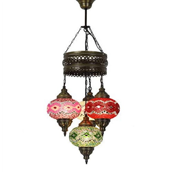LaModaHome 25  Unique Colors, 2020 Customizable Chandelier 4 Globes   Free 4 Bulbs, Stunning Mosaic Turkish Lamp Moroccan Light US Tiffany Lighting Ceiling Hanging Pendant Fixture Large Hardwired