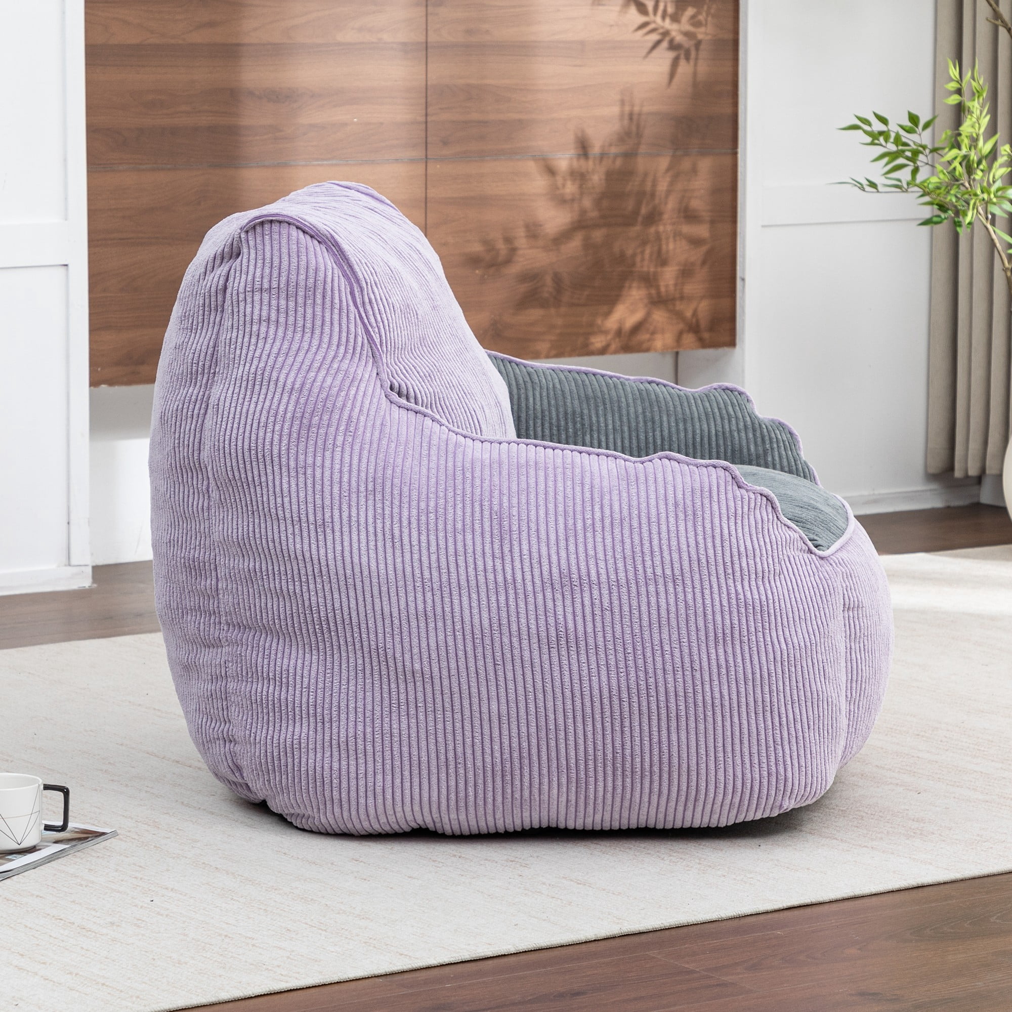 Bean Bag Chair Sofa for Adults Teens, Comfy Corduroy Large Bean Bag Chairs with Armrests for Bedroom Living Room, Adult Beanbag Lazy Sofa Couch Chairs with Filler Included (Purple)