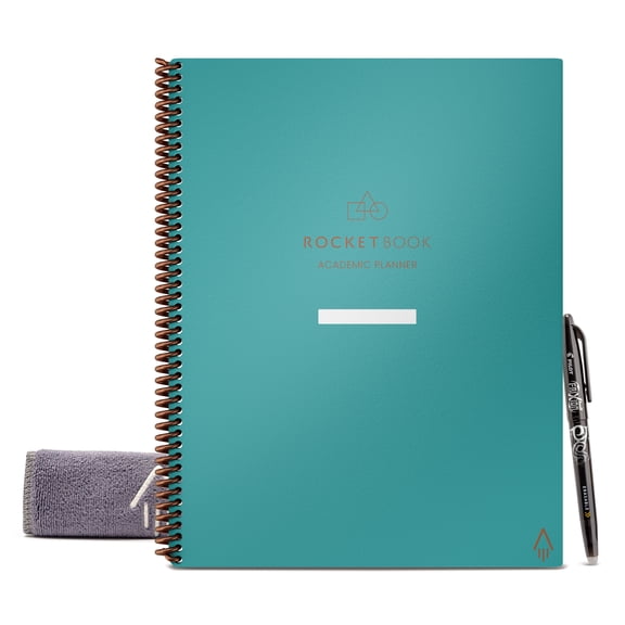 "Rocketbook Academic Planner - Smart Reusable and Sustainable Spiral Smart Notebook - Teal - Letter Size Eco-Friendly Notebook (8.5"" x 11"")Includes 1 Pen and Microfiber Cloth"