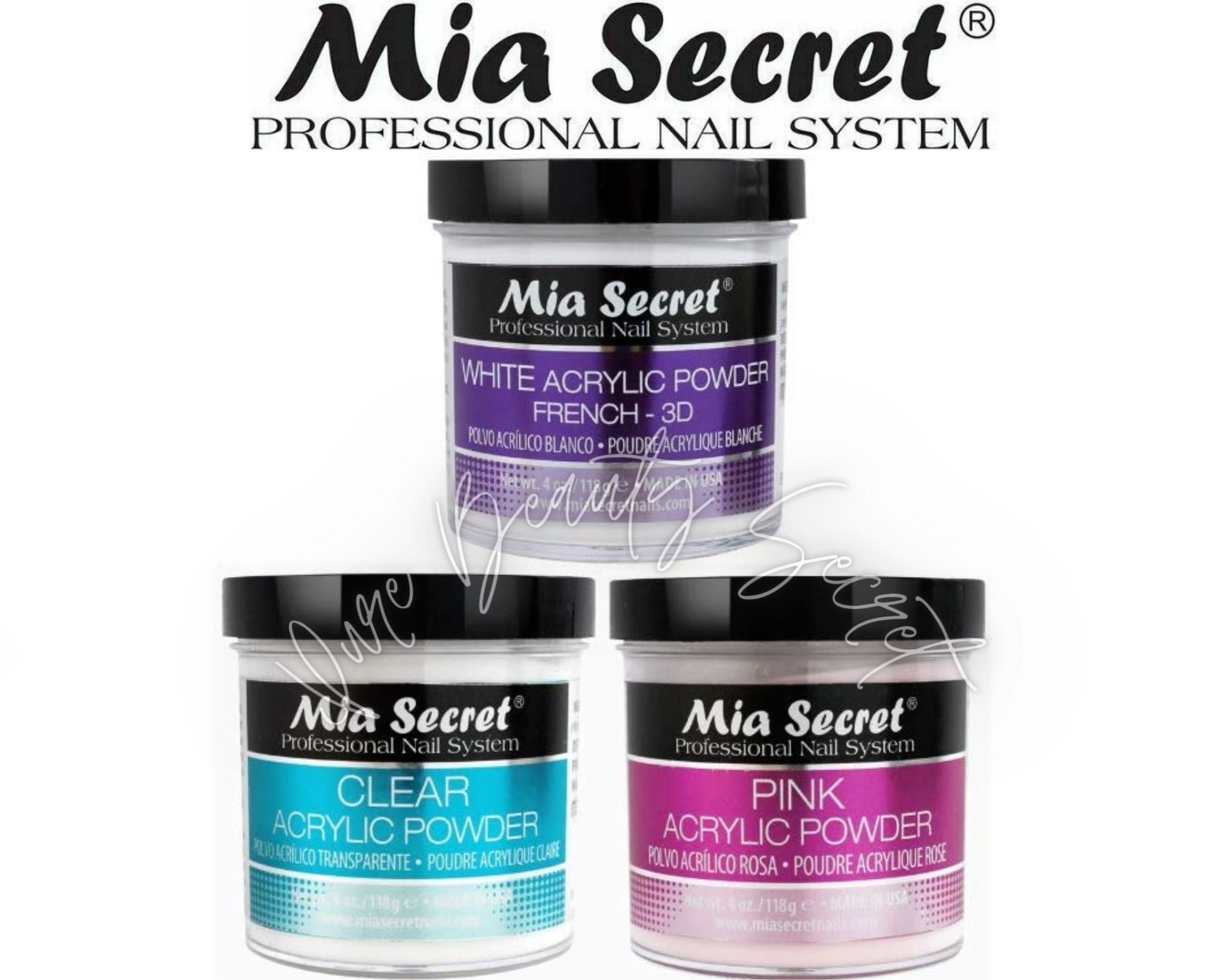 Mia Secret Acrylic Powder 4 oz x 3 (White, Pink, Clear)