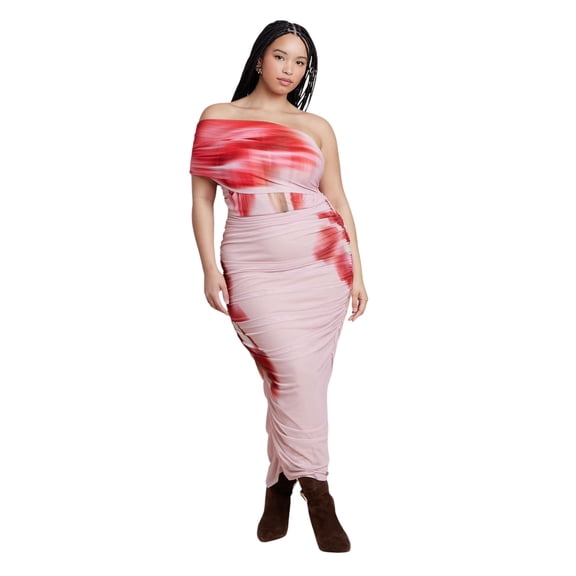 ELOQUII Women's Plus Size Asym Mesh Shirred Dress
