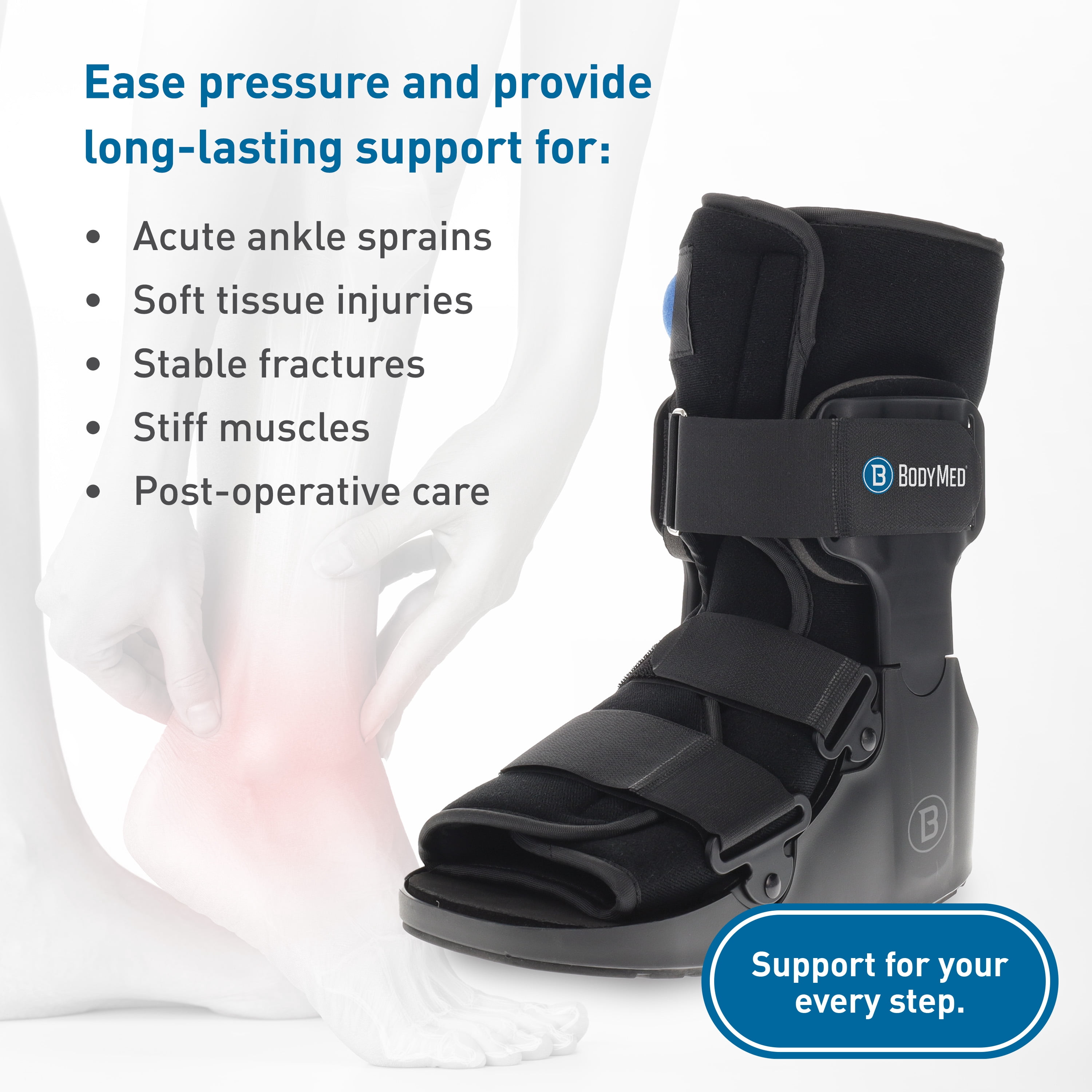 BodyMed Air CAM Walking Fracture Boot, Large, 12.5" Tall - Adjustable and Shock-Absorbing Support for Foot and Ankle Recovery - Fits Left & Right Foot