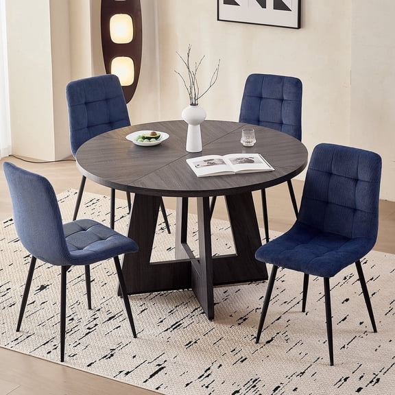 Corduroy Dining Chairs Set of 4, Modern Upholstered Fabric Kitchen Chair for Living Dining Room, Apartment, Blue