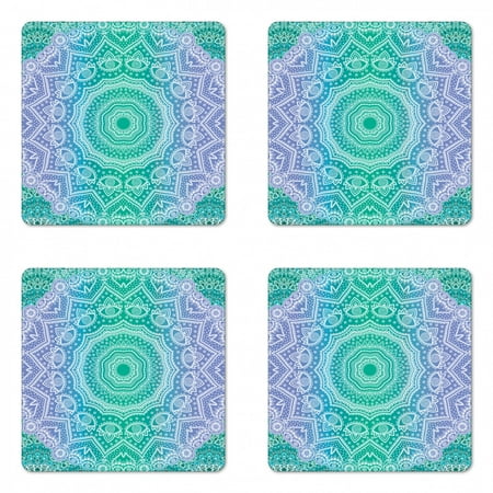 

Ethnic Coaster Set of 4 Traditional Mystical Oriental Mandala Yantra Geometry Pattern Square Hardboard Gloss Coasters Standard Size Purple Green by Ambesonne