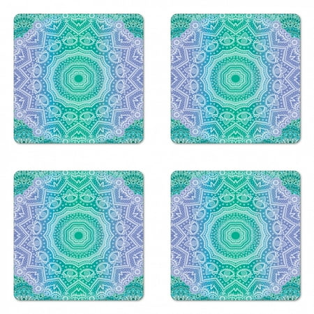 

Ethnic Coaster Set of 4 Traditional Mystical Oriental Mandala Yantra Geometry Pattern Square Hardboard Gloss Coasters Standard Size Purple Green by Ambesonne