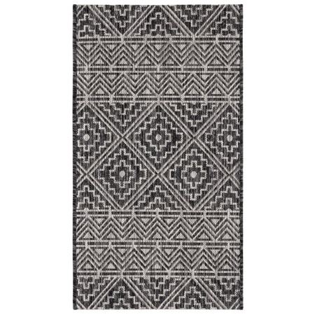 SAFAVIEH Courtyard Karen Geometric Indoor/Outdoor Area Rug, Black/Grey, 2'7" x 5'