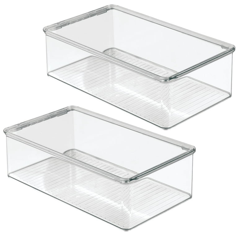  mDesign Stackable Plastic Bathroom Storage Box, Hinge Lid,  Container for Organizing Soap, Body Wash, Shampoo, Conditioner, Hand  Towels, Hair Accessories, Lumiere Collection, 2 Pack, Clear : Home & Kitchen