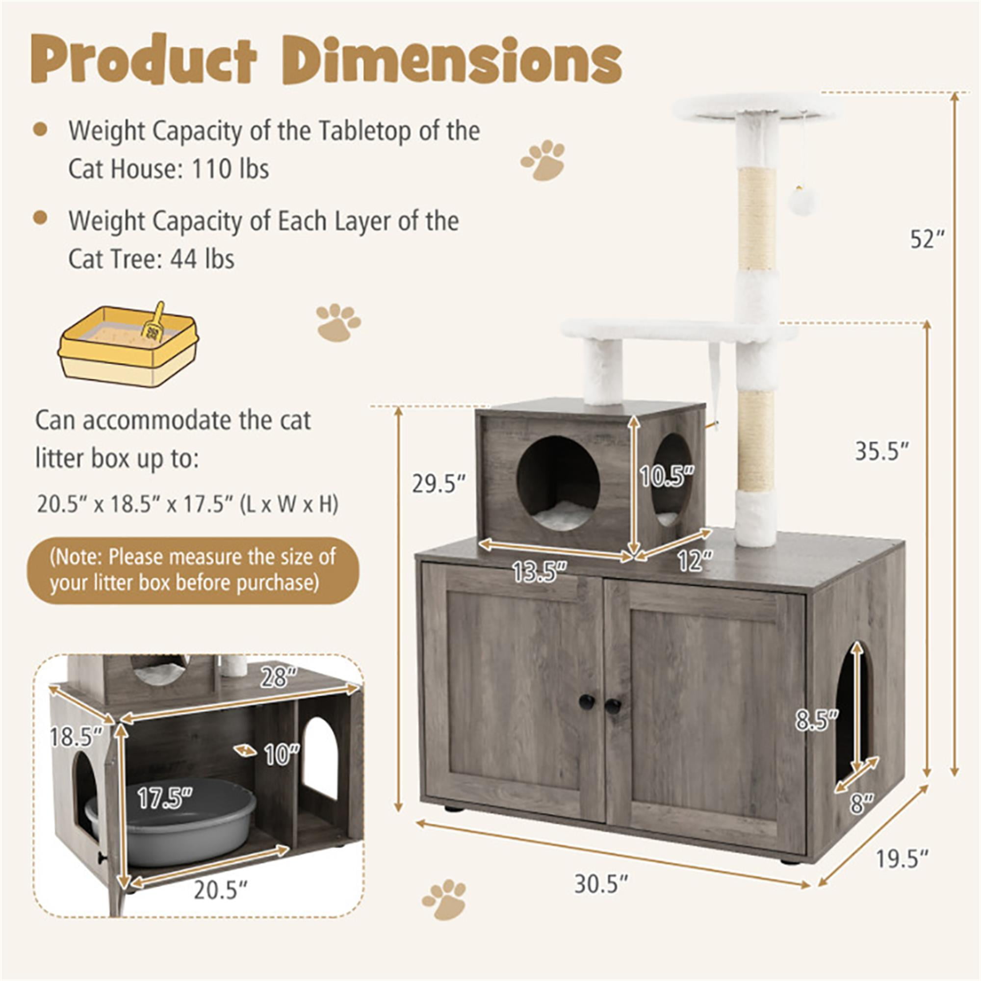 Pefilos 52" Cat Tree with Wood Litter Box Enclosure, All-in-one Indoor Cat Furniture with Large Platform and Condo, Modern Style Cat Tower, Gray Pefilos 52" Cat Tree with Wood Litter Box Enclosure, All-in-one Indoor Cat Furniture with Large Platform and Condo, Modern Style Cat Tower, Gray