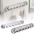 thumbnail image 5 of Self-Adhesive Suction Cup Hooks Rack for Bathroom, No Drilling Wall Mounted Towel Rack with 5 Hooks, Storage Shelf for Kitchen, Toilet, Shower, Space Saving Foldable Hooks, 1Pc(Silver,15.7x1.2x2.3"), 5 of 9