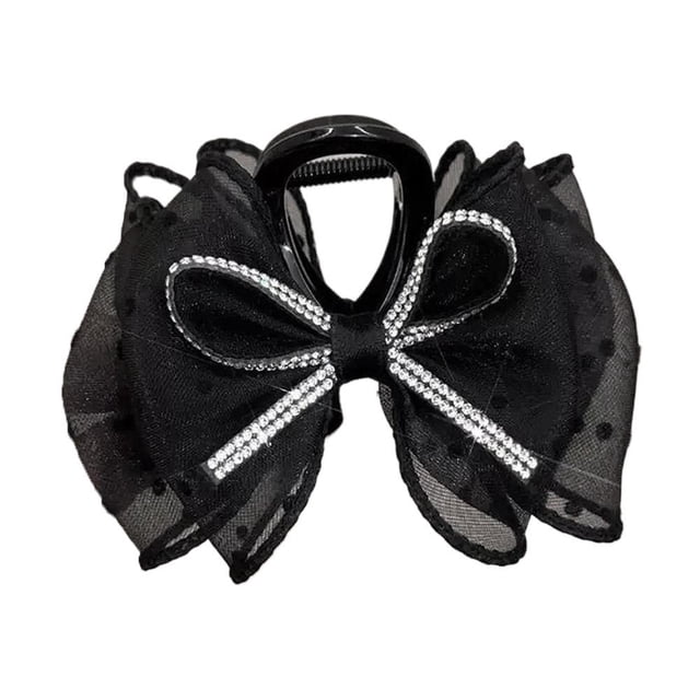 New Shiny Bow Polka Dot Mesh Bubble Gripper For The Back Of The Head