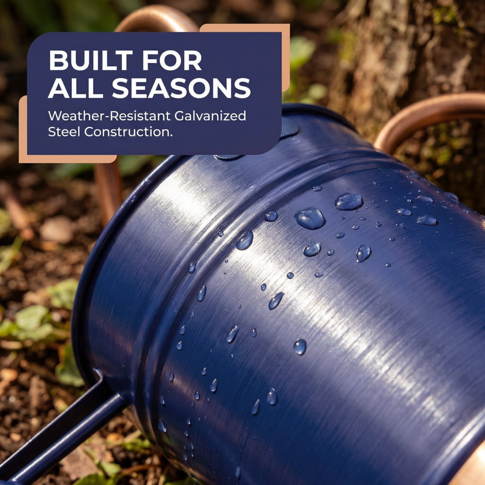 1-Gallon Steel Watering Can with Removable Sprinkler Head Ideal for Indoors & Outdoors, Blue