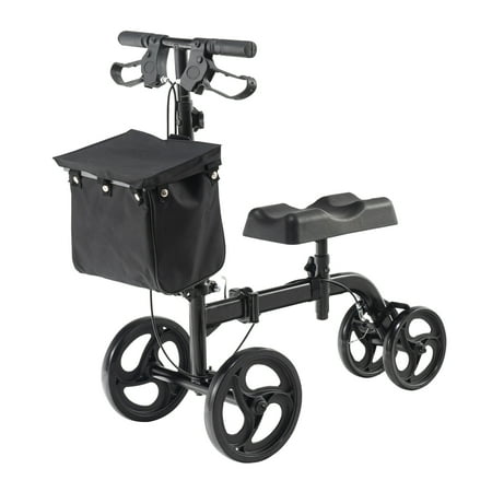 KFFKFF Collapsible Knee Scooter, Durable Carbon Steel Frame with Adjustable Handlebar & Knee Rest, Solid Terrain Wheels, Dual Braking System, Recovery Mobility Aid for Ankle & Foot Injuries