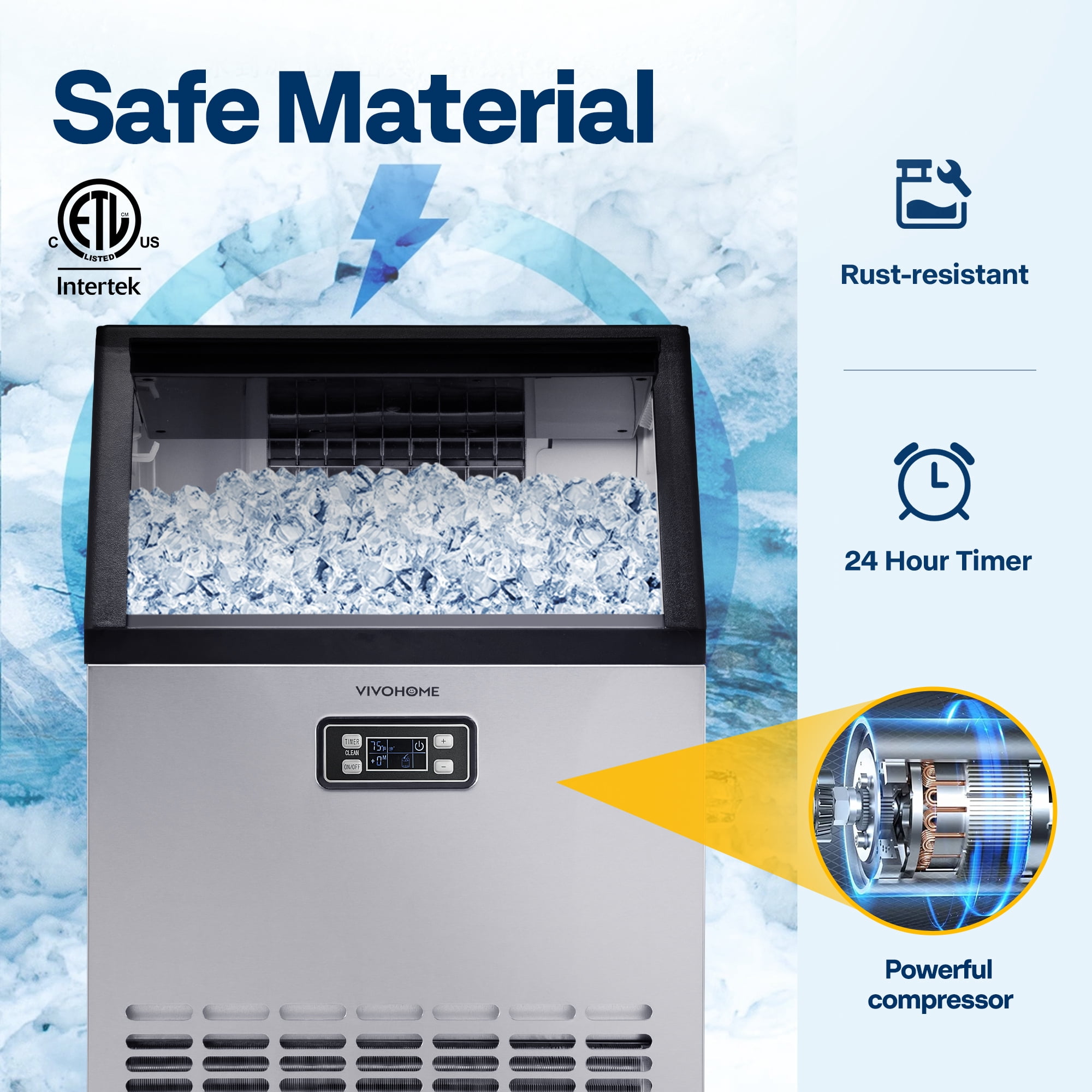 SPECSTAR Commercial Ice Maker 100lbs/24h,Ice Machine with 29lbs Storage 45 Cubes,Stainless Steel Construction,Auto Operation for Bar Home Supermarkets Includes Scoop and Con,Sliver
