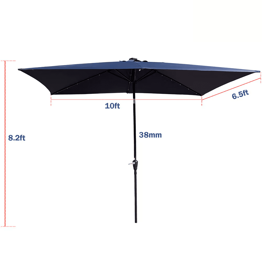 Howcool 10 x 6.5Ft Outdoor Solar LED Lighted Rectangular Market Umbrella Crank Tilt Sun Shade for Patio Pool