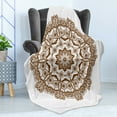 thumbnail image 4 of Brown Mandala Soft Flannel Fleece Throw Blanket, Monochrome Inspired Round Form Mandala with Circles and Flowers, Cozy Plush for Indoor and Outdoor Use, 70" x 90", Chocolate and White, by Ambesonne, 4 of 5