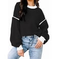 thumbnail image 3 of Women'S Oversized Sweater Autumn Fashion Trendy Batwing Sleeve Colorblock Striped Knit Pullover Black M, 3 of 6