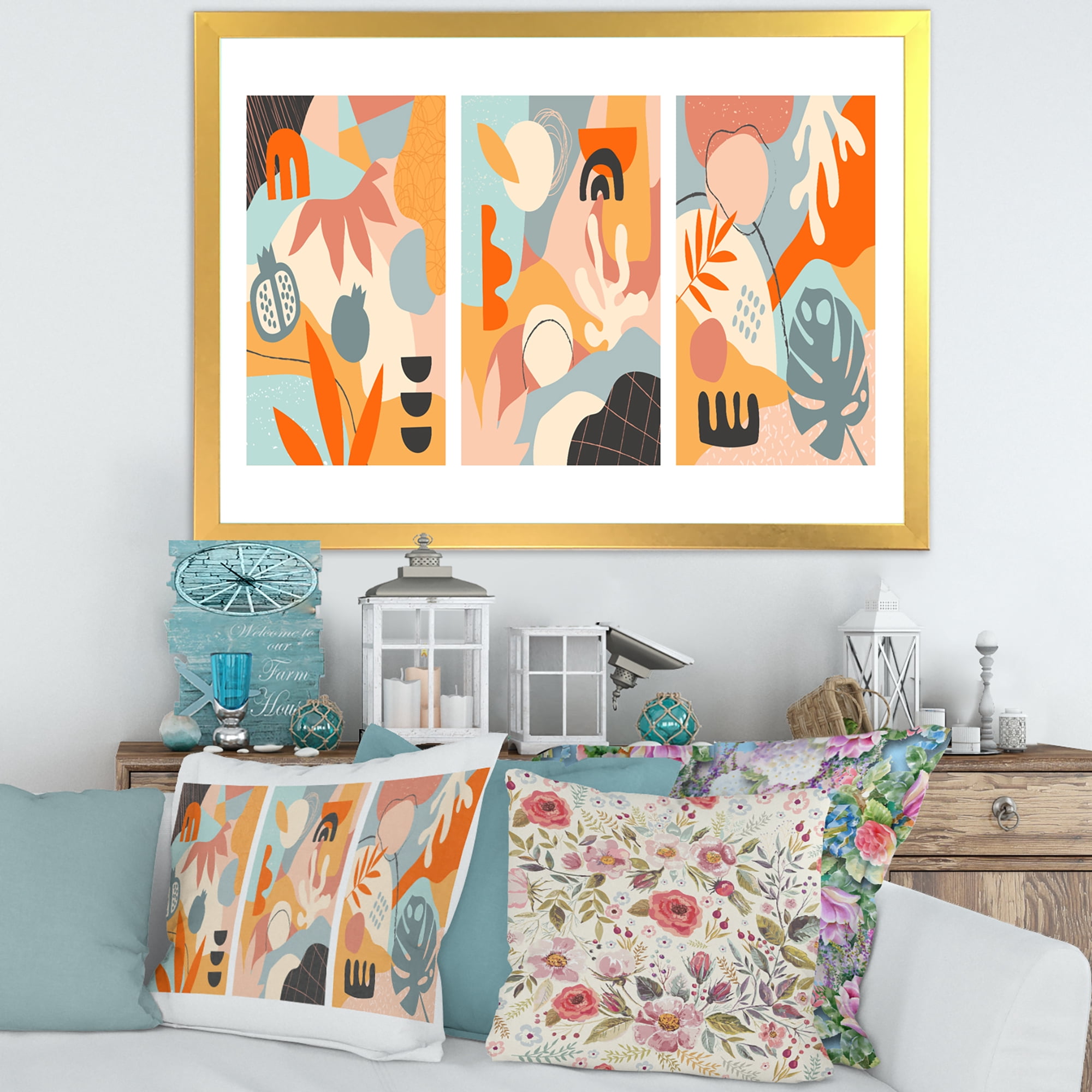 Designart 'Compostion Minimalistic of Organic Shapes VII' Modern Framed Art Print