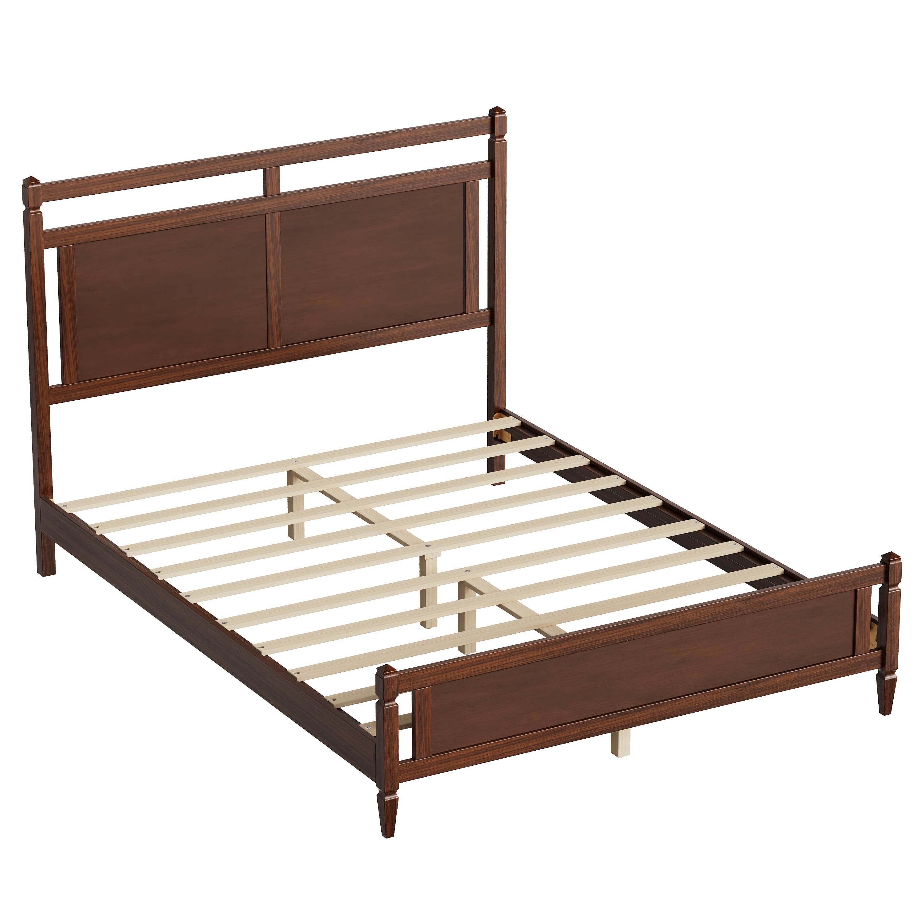 Euroco Modern Wood Queen Size Platform Bed, Mid-Century Bed Frame with Panel Headboard, No Box Spring Needed, Dark Walnut