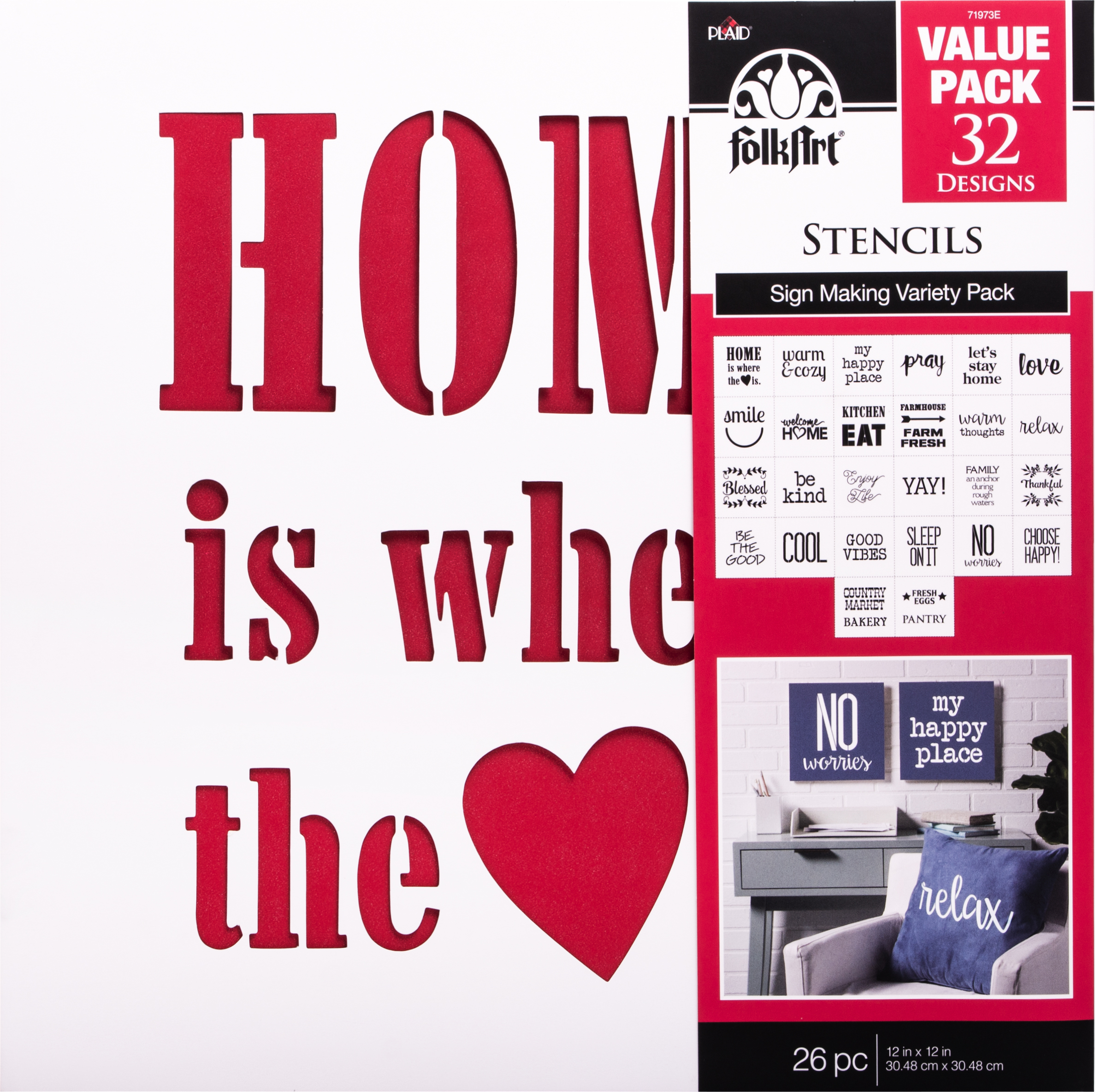 FolkArt 71973E Paper Stencil Value Pack, Sign Making, 12 in x 12 in, 26