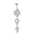 thumbnail image 2 of Trayknick Lady Rhinestone Flower Stainless Steel Belly Button Navel Ring Piercing Jewelry Silver + White, 2 of 13